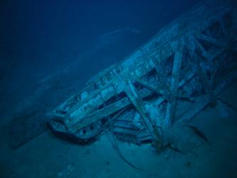 Forward end of aircraft catapult on seabed
